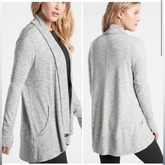 Athleta Pranayama Wrap Open Front Draped Duster Cardigan Marled Heather Grey XS - Picture 10 of 10